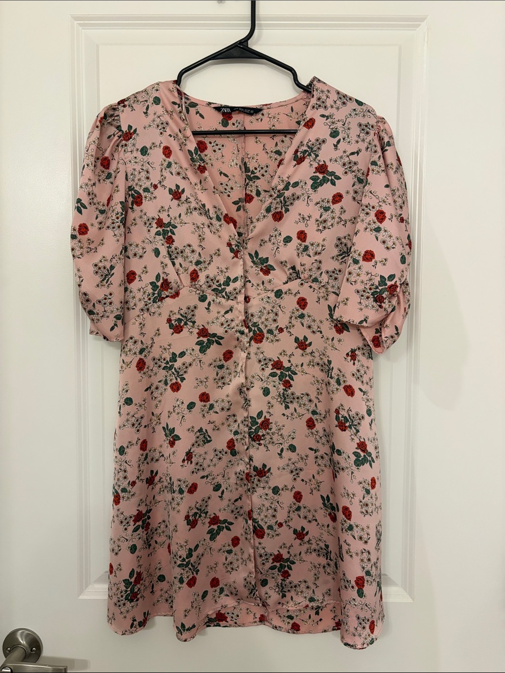 Zara Blush Pink Floral Button Mini Dress